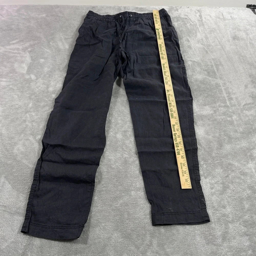 H&M Linen Blend Pants Women‎ Size M Black Drawstring Elastic Waist Tapered Leg